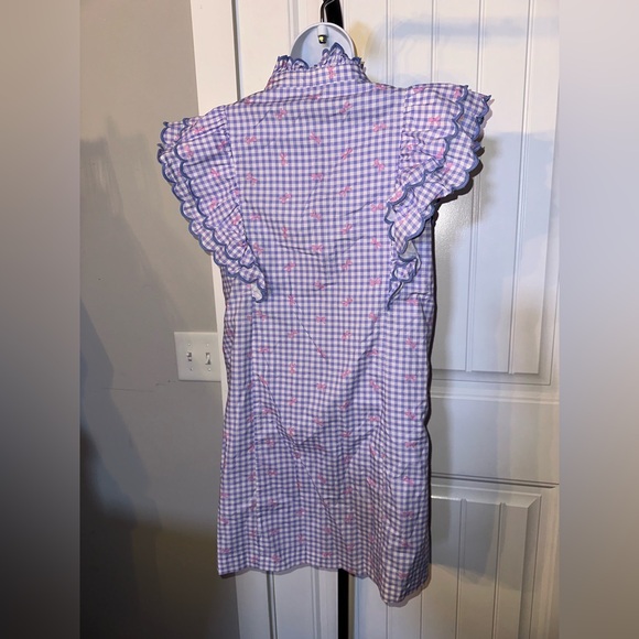 Umgee Size Small Blue and White Gingham with Pink Bows Ruffle Boutique Dress - Picture 9 of 12